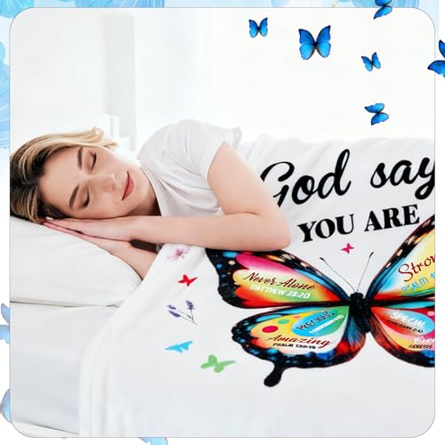 Moukeren Christian Blanket for Women Mother's Day Butterfly Blanket Faith Religious God Says You are Throws Inspirational Bible Catholic Gift for Mom Sister Friend Baptism Confirmation 50'' x 60'' - style: Butterfly