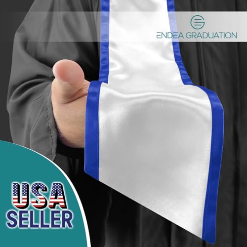 Endea Graduation Plain Honor Stole With Trim Color & Angled End Adult Unisex 72" - color: White/Royal Blue