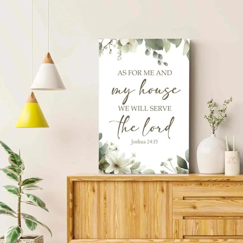 HIWX Christian Wall Decor, as for Me and My House Bible Verses Sage Green Botanical Framed Canvas Painting Wall Art Decor, Religious Wall Art Home Decoration for Bedroom Living Room Kitchen, 16x24 - color: Medium Christ, size: 24"L x 16"W