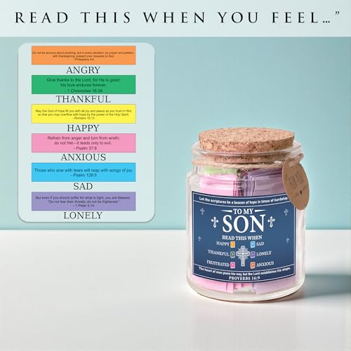 Bible Verses Jar for Son – 92 Scripture Cards, Open When You Feel Happy Sad Anxious or Lonely, Meaningful Christian Gift for Son, Birthday Graduation Easter Gift from Parents - color: Bible Jar For Son