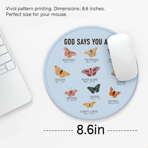 Christian Butterfly Mouse Pad for Women, Bible Verse Girly Mouse Pads for Desk, Cute Office Butterfly Desk Accessories for Work, God Says You are, Girly Office Decor 8.7x8.7 Inch (Blue) - color: Faith Butterflies(Blue)