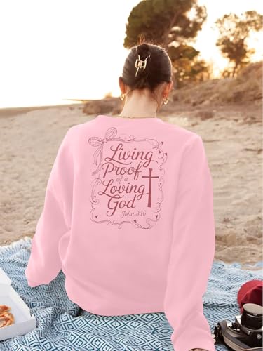 FRYAID Christian Sweatshirt Women Faith Over Fear Christian Religious Sayings Pullover Shirt Letter Print Long Sleeve Tops - color: B-pink, size: Large
