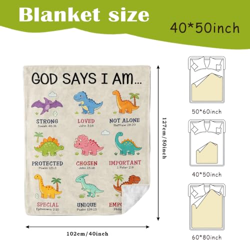 Mosslink Baptism Gifts for Boys Girl, Christian Gift Dinosaur Blanket 40"x50" - color: White-god Says I Am