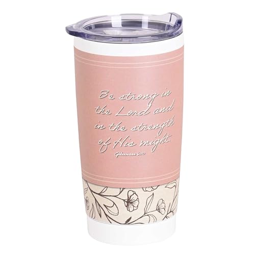 Dicksons Put On The Full Armor Of God Ephesians 6:10-20 Pink and White Stainless Steel Travel Tumbler with Lid 20 Ounce