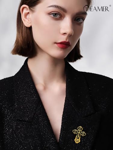 TEAMER Cross Brooch Lapel Pin For Men Russian Orthodox Crucifix Eastern Church Cross Tie Pins Religious Christian Prayer Jewelry - color: Black Gold