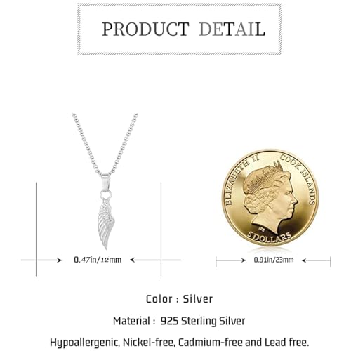 Angel Wings Necklace 925 Sterling Silver Guardian Angel Pendant Celestial Charm Angel Religious Jewelry Gifts for Men Women With Stainless steel Chain 22+2inch (60cm)…