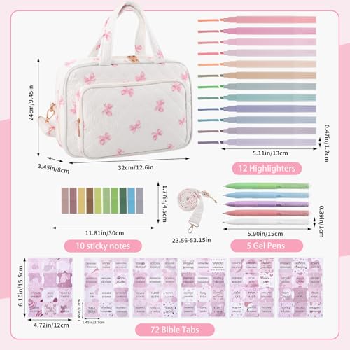 BESARME Large Bible Bags for Women with Strep, Pink Bow - color: Pink Bow, size: Extra Large