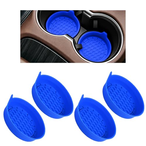 4PCS Car Cup Holder Coaster, Silicone Non-Slip Vehicle Cup Holder Insert Pads, Automotive Interior Insulation Drink Cup Mats Decor Accessories, Universal for SUV, Sedan, Truck (Blue) - color: Blue