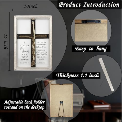 A Cord of Three Strands Wedding Sign Tie God's Knot Three Strands Braid Wall Decor Cross to Braid for Wedding Ceremony Ideas Gift for Couple Christians Symbolic of Unity 15"X10" (White) - color: Routine-white