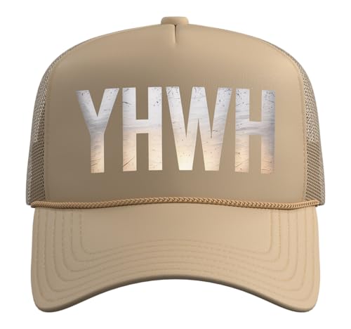 YHWH Christianity Jesus Christian Faith Trucker Hat with Adjustable Mesh Back - color: Khaki