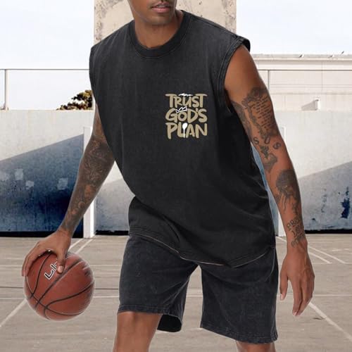 BINTEHGS Mens Sleeveless Graphic Tees Christian Tank Tops Workout Cut Off Shirt Acid Wash Gym Tanks Religious Faith Tee - color: Black, size: Small