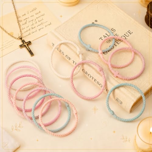 Soaoo 24/60 Pcs Jesus Bracelets Cross Silicone Bracelet Braided Stackable Rubber Wristband Silicone Jewelry Gift for Women Men - color: Pastel, size: Cross