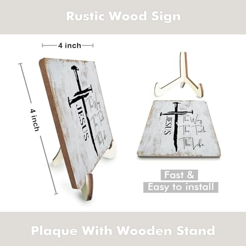 Inspirational Sign Rustic Desk Decor Decorative Christian Gifts Religious Bible Verse Motivational Decoration for Home Living Room Restaurant Office Table Shelf Tiered Tray Plaque with Wood Stand - color: multicolour0347