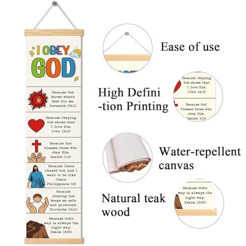 Rustic Canvas Hanging Banner, I Obey God Poster, Bible Story Poster, Wall Decor Art, Religious Artwork Banner Gift for Kids, Family Hanging of Scripture and Words Decorations 11 - color: Style 11