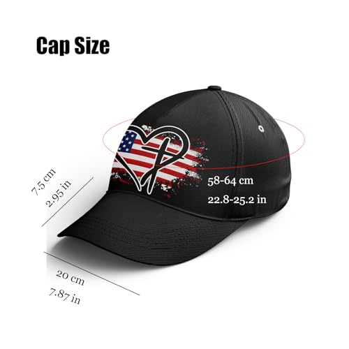 American Flag Christian Trucker Hat for Men Women, Adjustable Snapback Baseball Cap USA Pride Hat Religious Gifts - color: Black Red White Heart