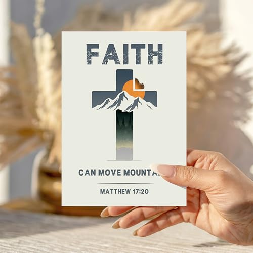 Faith Can Move Mountains Card Christian Encouragement Cards Matthew 17:20 Bible Verse Faith Greeting Gift for Friend Bestie Prayer Partner Family Coworker - color: Faith Can Move Mountains Matthew 17:20