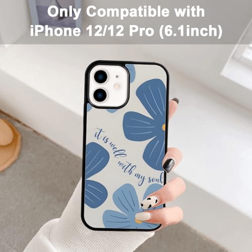 Aesthetic Blue Christian Floral Phone Case Compatible with iPhon Case Inch, Cute Jesus Bible Verse Design, TPU Shockproof Protective Cover for Women Girls, Wireless Charging (iPhone 12/12 Pro) - color: iPhone 12/12 Pro