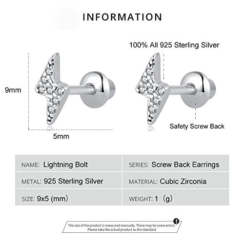 Butterfly Ladybug Unicorn Sloth Flamingo Dog Cat Turtle Angel Koala Daisy Panda Stud Earrings for Girls Women - Sterling Silver Hypoallergenic Animal Earrings with Secure Screw Backs - color: Lightning Bolt