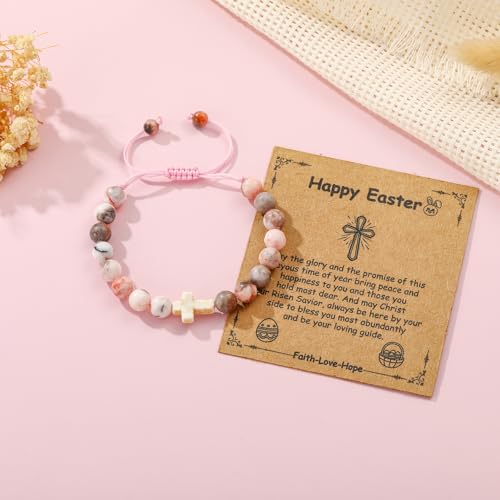 First Communion Confirmation Gifts for Girls, Cross Natural Beads Bracelet Christian Religious Jewelry Gifts for Kids Teen Girls - style: Style-3