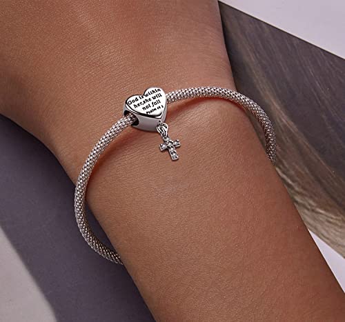 Cross Charm Fit Pandora Charms Bracelet Love Heart Christian Bible Verse Charms Prayer Faith Religious Jewelry Gifts for Women - style: Keep Fvcking Going