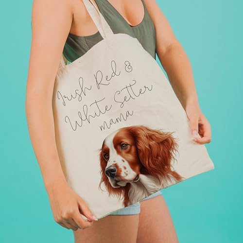 Dog Mom Canvas Tote Bag for Women, Reusable Cotton Shoulder Bag, Dog Lover Gift, Mother’s Day Pet Mom Shopping Tote - color: Irish Red and White