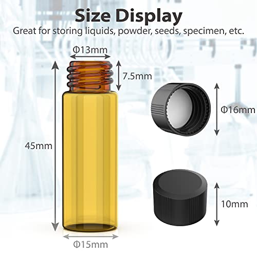 FOUR E'S SCIENTIFIC 1 Dram Amber Glass Vials, 4ml Sample Vials 100 Pack - size: 4ml Amber