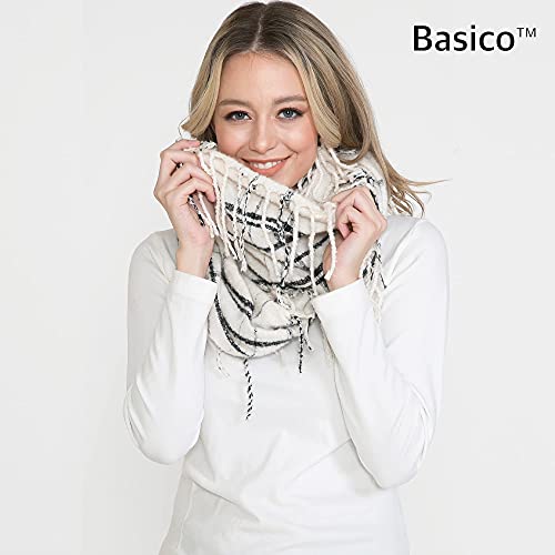 BASICO Fall Winter Scarfs for Women Plaid Infinity Scarf for Cold Weather Circle Loop Scarves - color: White