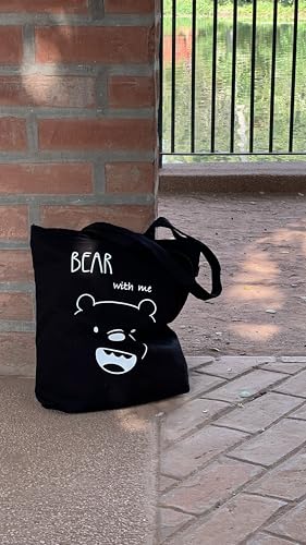 Ecoright Tote Bag for Women with Zipper, Small Tote Bag, Canvas Bag, Reusable Cotton Bag for Beach, Grocery, School & Work - color: Bear With Me