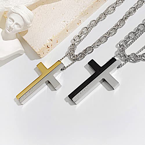 OLEVS Men's Cross Pendant Necklace Large Stainless Steel Cross Pendant Necklace for Men Women - color: Black Silver