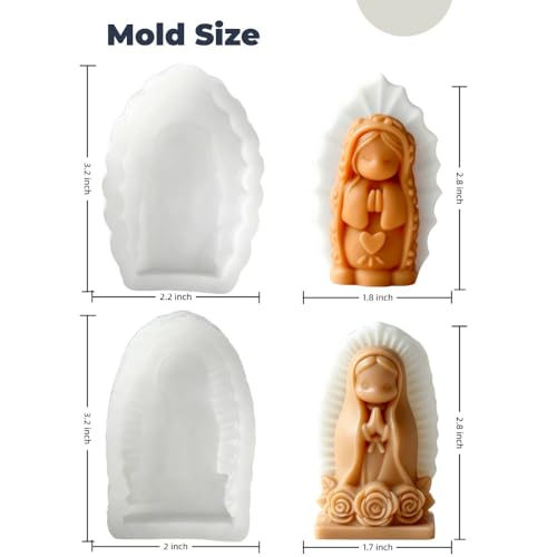 2 Praying Virgin Mary Candle Mold Angel Silicone Mold for Soap Resin Gypsum