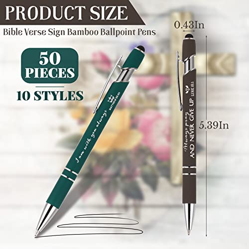 Fuutreo 50 Pcs Christian Pens Gift Bulk Bible Verse Inspirational Ballpoints Screen Touch Positive Scripture Metal Pens for Bible Set Church Member Grandparents Clergy Pastor Women Men(Multicolor) - color: Multicolor