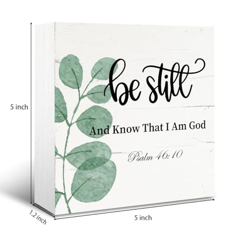 Christian Sign, Rustic Box Sign Decor Tabletop, White Wooden Box Decor, Table Decor Art, Christian Decor for Home Office Classroom, Church Decor, Psalm 46:10 - Be Still and Know that I am God Sign - color: Christian 07