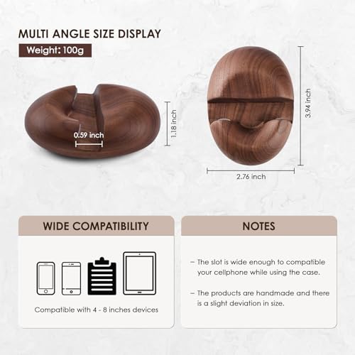 Walnut Wood Cell Phone Stand for Desk Handcraft Pebble Shape Minimalist Decor for Desk Kitchen Counter Office Easy of Use Sturdy and Stable - color: wood pebble stone