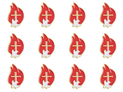 Red and Gold Toned Holy Spirit Lapel Pin with Bookmark, 3/4 Inch, Pack of 12