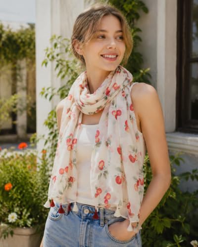 YOUR SMILE Large Boho Scarf for Women Lightweight Floral Printed Scarves Fall Winter Fashion Fringed Shawl wraps - color: 38