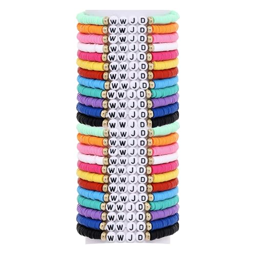 24Pcs Jesus Loves You Bracelets Bulk Handmade Clay Beads Bible Verse Bracelets Christian Friendship Jewelry Christmas Easter Gifts for Women Teen - color: WWJD 24-4