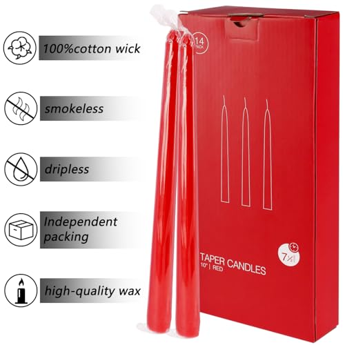 14 Pack 10 Inch Red Taper Candles - Dripless Smokeless 7.5 Hour Burn for Christmas & Wedding - color: red-10”14pcs