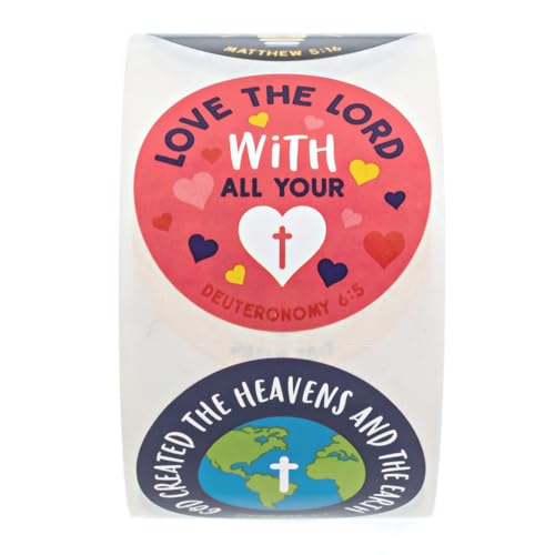 Christian Inspired Stickers / 500 Motivational Religious Worksheet Juvenile Rewards / 8 Alternating Encouraging Catholic Lutheran Phrase Designs / 1.5" Biblical Labels for Church Sunday School - color: Christian Inspired