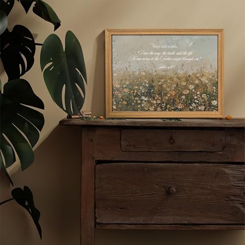 fancynew 3D Textured Christian Bible Verse Wall Art, Religious Faith Scripture Wall Decor Picture, Nature Landscape Wildflower Artwork Sandstone Painting for Living Room Bedroom 12x16 Inch - color: Bible Wildflower, size: 16"L x 12"W