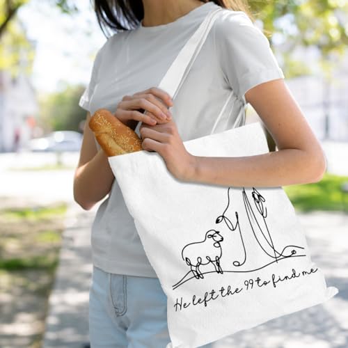VICBOU Bible Verse Canvas Tote Bag Religious Christian Gifts for Women Men Faith Canvas Tote Reusable Grocery Bag - color: Jesussheep