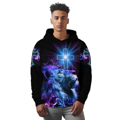 CHAOS MONKEY Mens 3D Hoodie Graphic Jesus Printed Casual Hooded Sweatshirts - color: Black Purple, size: X-Large
