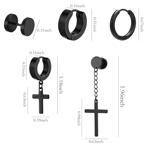 NEWITIN 15 Pairs Stainless Steel Earrings for Men Studs Hoops Earrings Set - color: Black Gold Silver