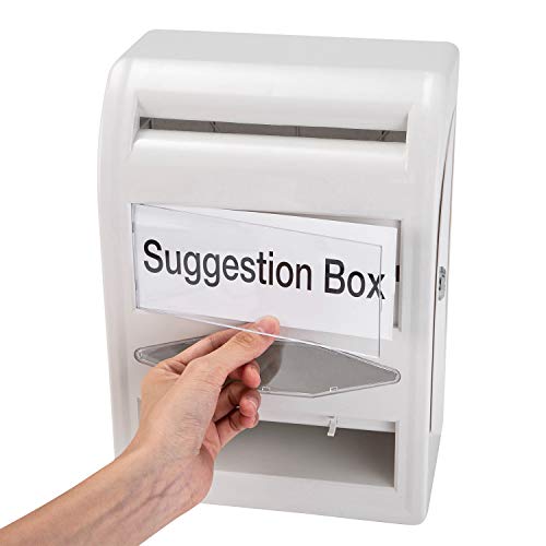 Amazon Basics ABS Suggestion Box with Lock and Key, Ballot Box for Voting, 8.2" x 4.7" x 11.3", Non-clear White