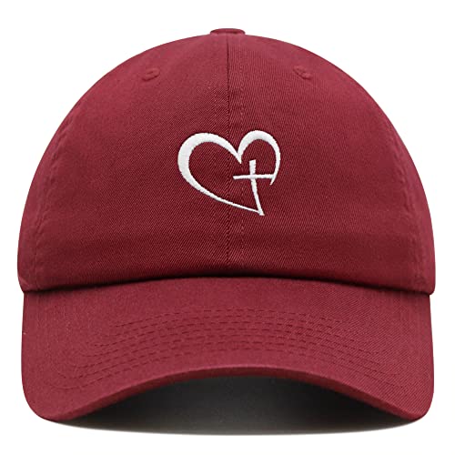 JPAK Heart and Cross Premium Dad Hat Embroidered Cotton Baseball Cap Christian Faith - color: Maroon