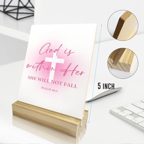 Christian Home Decor, Religious Gifts, Christian Decor, God Is Within Her She Will Not Fall Wooden Plaque Sign Bible Verse Decoration for Home Office Shelf Decor - color: God Is Within Her She Will Not Fall Psalm 46:5