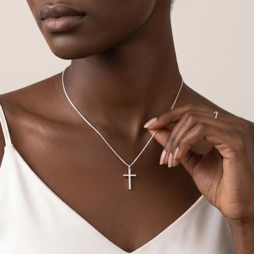 S925 Sterling Silver Necklace for Women, Box Chain Cross Pendant