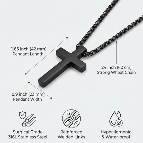 Stainless Steel Cross Necklace for Men, Philippians 4:13/Joshua 1:9/Isaiah 41:10 Scripture Pendant - Religious Baptism & Confirmation Gift for Husband,Teens 13+,Him - style: Philippians 4:13