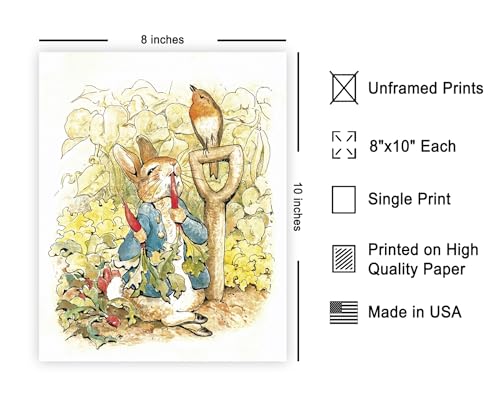 Monem Art Vintage Peter Rabbit Poster - Retro Story Book Print - Bunny Art - Gift for Boys, Girls, Parents & Animal Lover - Decor for Living Room, Nursery or Kid's Room - 8x10 UNFRAMED Wall Art - color: Style-02, size: 8"L x 10"W