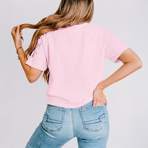 Fkatuzi Christian Jesus Faith Shirts for Women God Bible Verse Religious Tshirts Inspirational Graphic Tees Cotton Tops - color: Pink, size: Medium