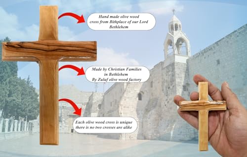 Zuluf Bethlehem Olive Wood Wall Cross | 4.7" Handmade Christian & Catholic Decor Christmas Wall Hanging Gift | Religious Spiritual Jesus Small Wooden Cross for Wall Decor cruz de madera pequeña - size: 4.7"L x 3"W